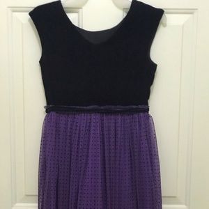 Purple and Velvet Black Dress with Pokodots